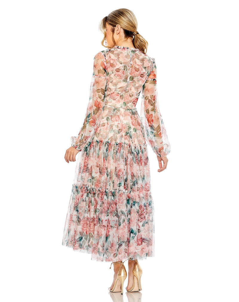 Mac Duggal, LONG SLEEVE HIGH NECK LONG BALLOON SLEEVE modest dress, Style #11405 back view