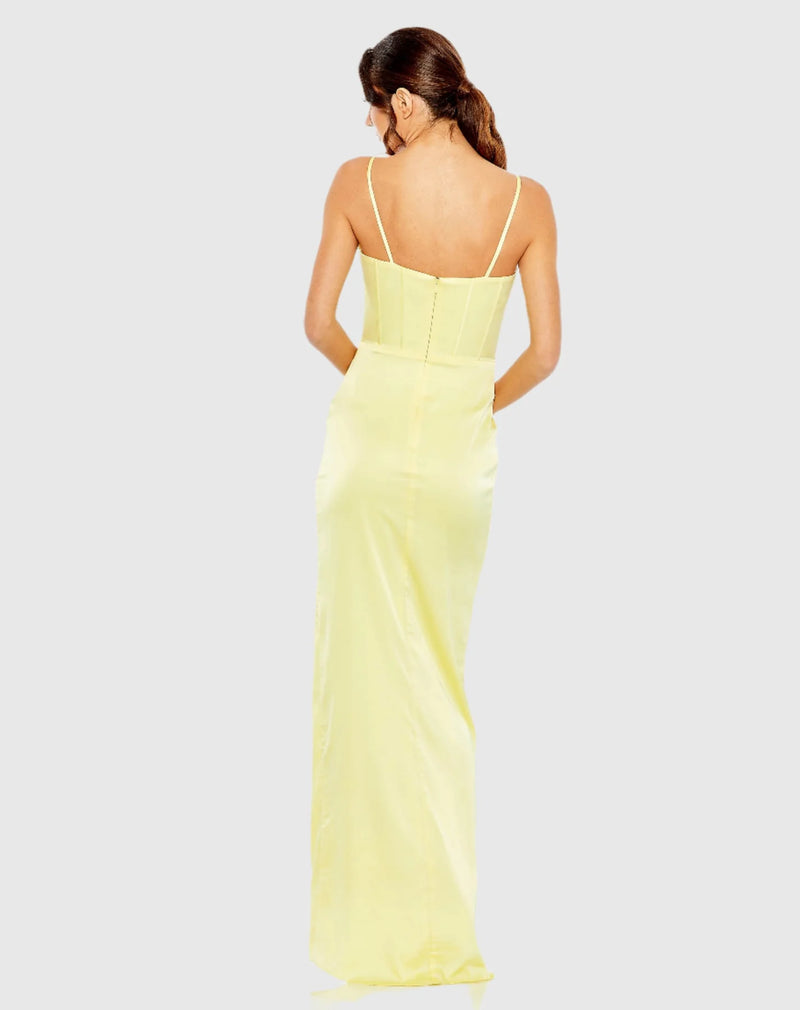 Bustier Side Ruched Bodycon Gown - Yellow