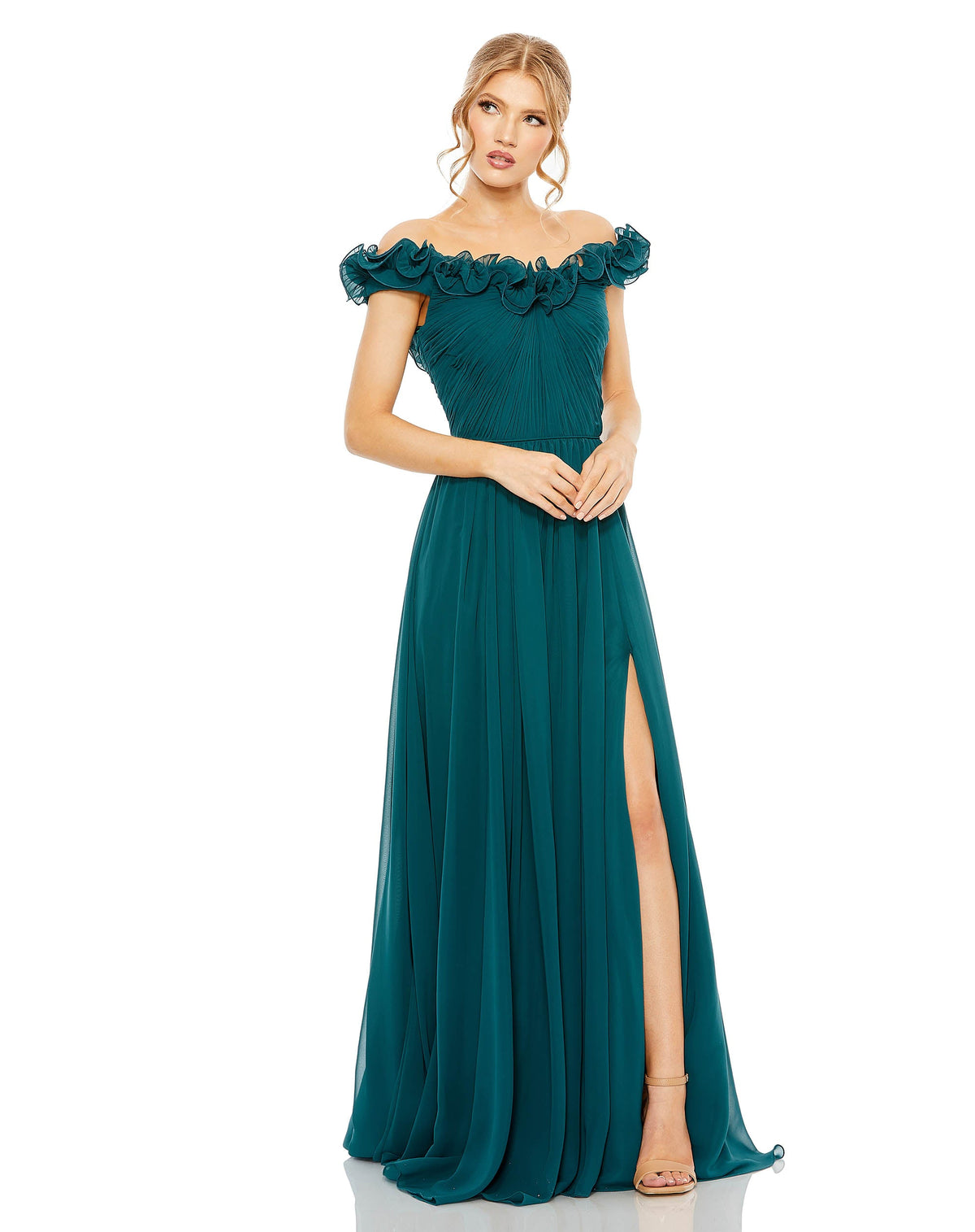 Mac Duggal #11591 Off The Shoulder A Line Gown - Teal 