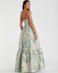 Floral strapless brocade A line gown - Pastel