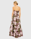 Strapless bottom ruffle floral gown - Olive