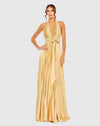 Mac Duggal #11636 Pleated Halterneck Gown with Bow - Gold