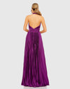 Pleated Halterneck Gown with Bow - Plum