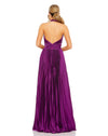 Pleated Halterneck Gown with Bow - Plum