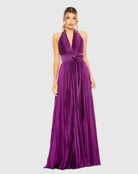 Mac Duggal #11636 Pleated Halterneck Gown with Bow - Plum #11636 