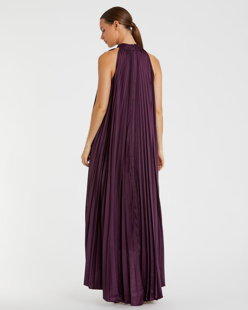 Pleated halterneck gown - Plum