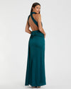 Open back high neck ruched gown - Teal