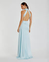 Open back high neck ruched gown - Powder Blue