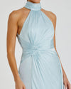 Open back high neck ruched gown - Powder Blue