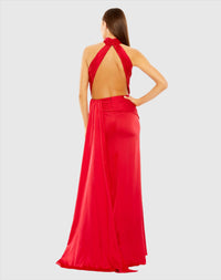 Open back high neck ruched gown - Red