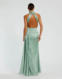 Open back high neck ruched gown - Pink