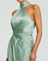 Open back high neck ruched gown - Teal