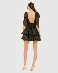 Oversized Bow Deep Ruffle Mini Dress - Black