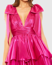 Oversized Bow Deep Ruffle Mini Dress - Fuchsia