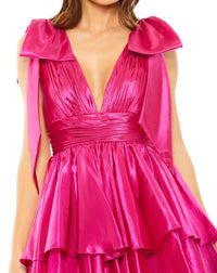 Oversized Bow Deep Ruffle Mini Dress - Fuchsia