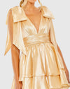 Oversized Bow Deep Ruffle Mini Dress - Gold