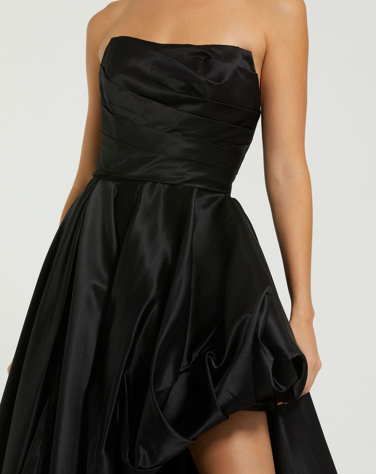 Strapless Ruched Hi Low Dress - Black