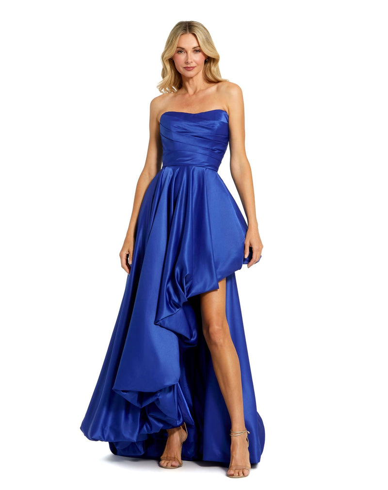 mac duggal dress, wedding guest dress, prom dress, Style #11685, strapless ruched high low gown, cobalt blue