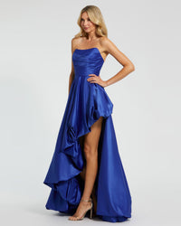 Strapless Ruched Hi Low Dress - Cobalt