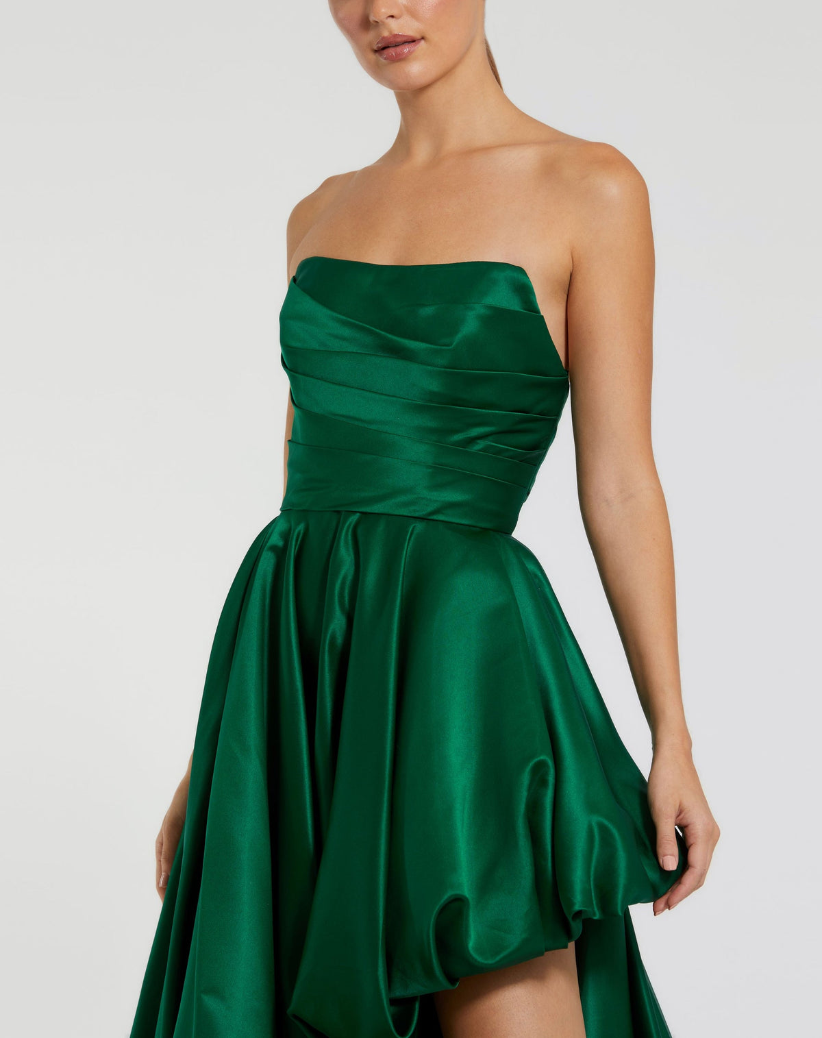 Strapless Ruched Hi Low Dress - Emerald Green