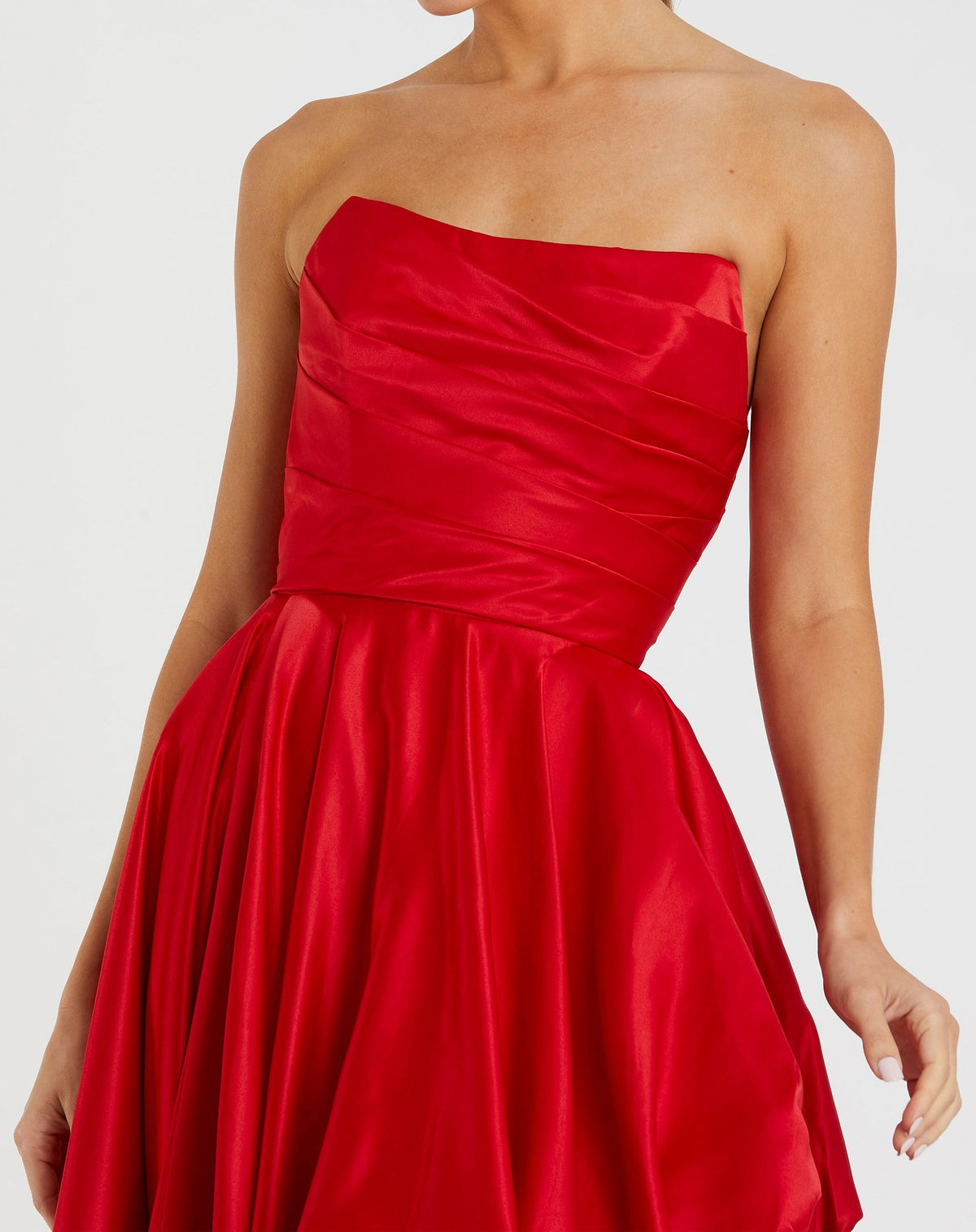 Strapless Ruched Hi Low Dress - Red