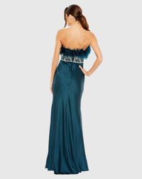 Strapless ostrich feather rhinestone crystal gown - Teal