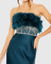 Strapless ostrich feather rhinestone crystal gown - Teal