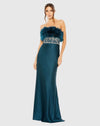 Mac Duggal, Strapless ostrich feather rhinestone crystal gown - Teal #11686