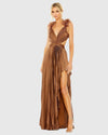 Mac Duggal, Ostrich feather detail cap sleeve cut out gown - Brown #11687