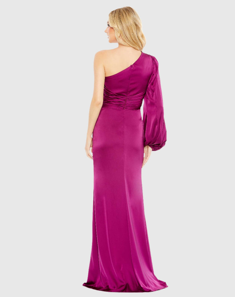 Asymmetric One Shoulder Gown - Fuchsia