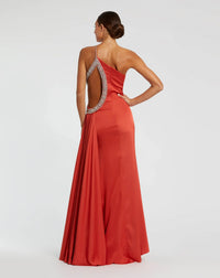 Asymmetric crystal jewel embellished cut out gown - Red