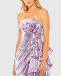 Strapless Metallic Draped Mini Dress - Lilac