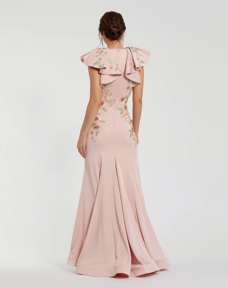 Flutter Sleeve Embellished Mermaid Gown - Pink