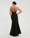 Draped Pearl Beaded Mermaid Gown - Black