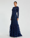 Embellished Ostrich Feather Modest Gown - Midnight Blue