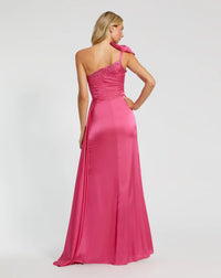 Satin asymmetric one shoulder bow detail gown - Pink