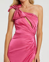 Satin asymmetric one shoulder bow detail gown - Pink