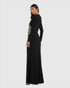 Jersey Gown With Embellished Diamond Flower - Black