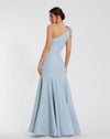 Black Crepe One Shoulder Gown With Flower - Powder Blue