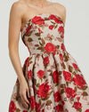 Brocade Strapless Floral Gown With Ruffle Hem - Antique