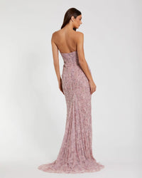 Beaded Strapless Bustier Gown With Sweeping Train - Rose