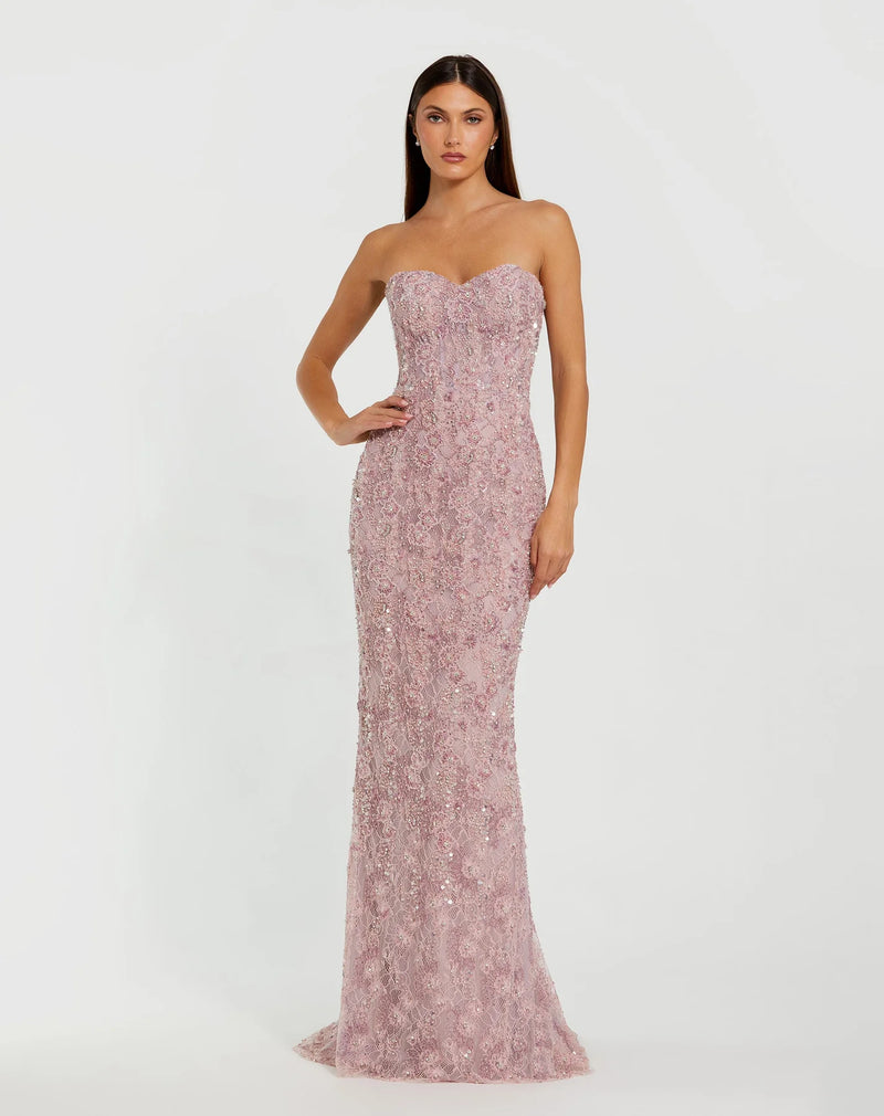 Mac Duggal Beaded Strapless Bustier Gown With Sweeping Train - Rose #11830