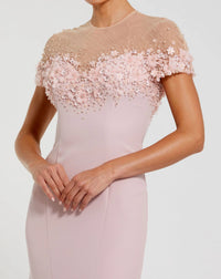 Mermaid Crepe Gown With Beaded Illusion Neck - Mauve