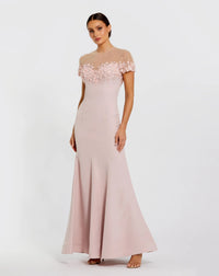 Mac Duggal Pink Mermaid Crepe Gown With Beaded Illusion Neck Mauve #11867