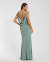 Sleeveless Jersey Cowl Neck Gown With Beading - Sage