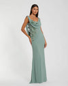 Mac Duggal Green Sleeveless Jersey Cowl Neck Gown With Beading Sage #11910