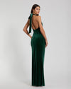 Twist Neck Open Front Velvet Draped Gown - Emerald