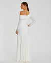 Off-the-shoulder jersey gown with jewel-accented cuffs - Emerald