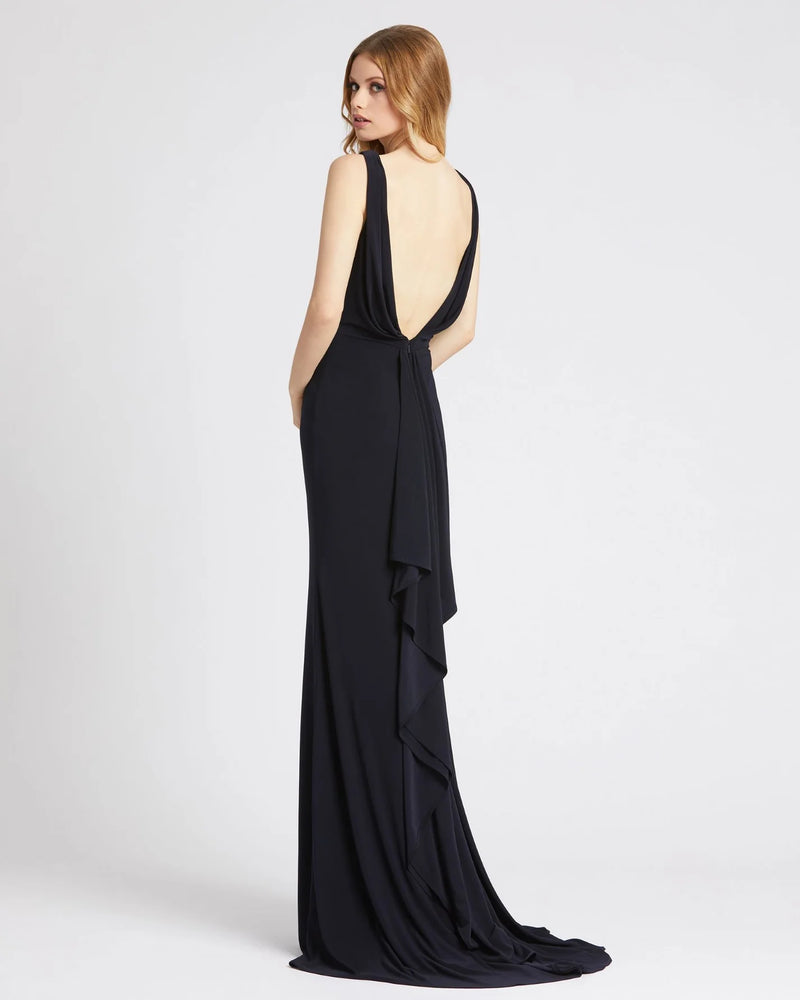 V-neck wrap sleeveless evening gown - Midnight