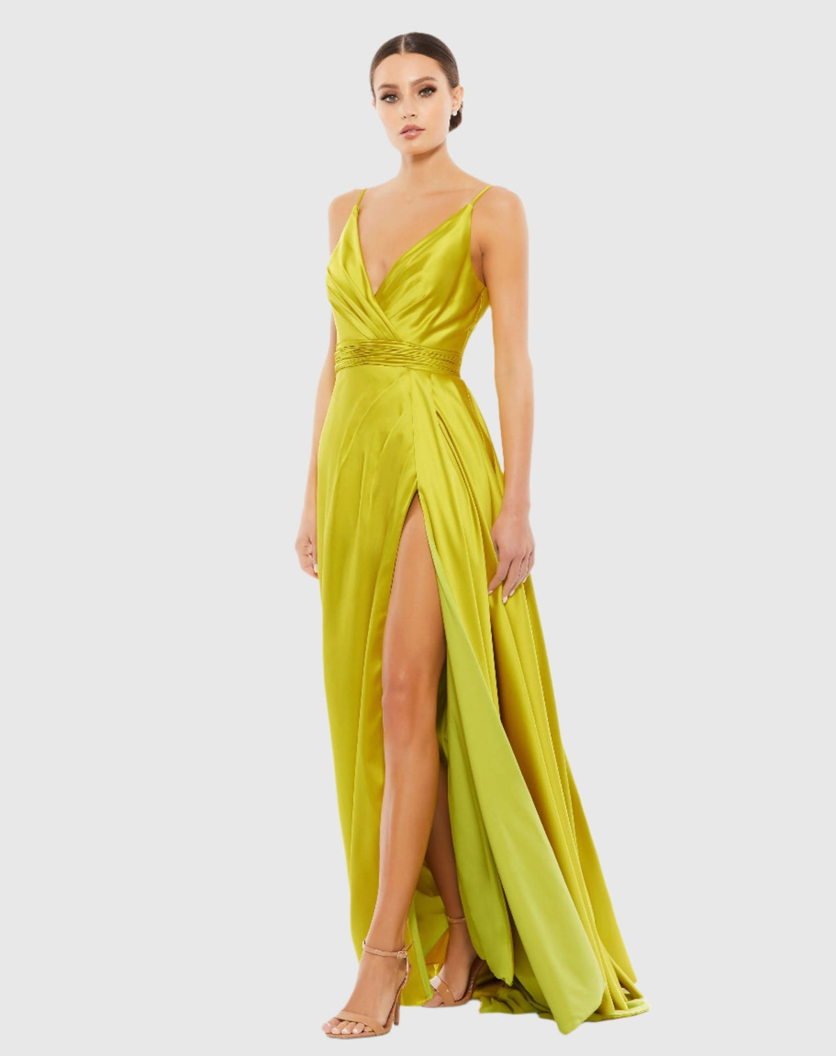 Mac Duggal, Sleeveless satin gown - Chartreuse #12443